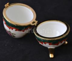Virágmintás porcelán tojás, hibátlan, jelzett, m: 9,5 cm