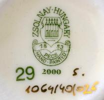 Zsolnay pillangómintás mini kaspó, kézzel festett, jelzett, hibátlan, m: 5,5 cm