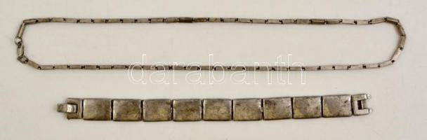Ezüst(Ag) karkötő + ezüst(Ag) nyaklánc, jelzett, h: 18,5 és 68 cm, nettó: 41,8 g