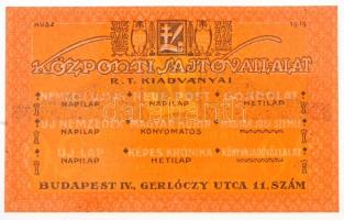 Budapest 1919. 20f "Központi Sajtóvállalat R.T." T:I / Hungary / Budapest 1919. 20 Fillér ...