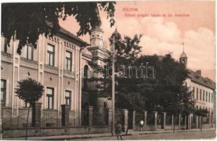 Zólyom, Zvolen; Állami polgári iskola, Izraelita templom, zsinagóga. Kiadja Özv. Löwy Samuné / school, synagogue (EK)