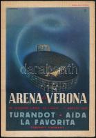 1958 Arena di Verona (Turandot, Aida, La Favorita) programfüzet, reklámokkal, 3 db belépőjeggyel, 83p