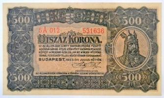 1923. 500K T.W. jelöléssel, nyomdahely nélkül T:I / Hungary 1923. 500 Korona with T.W., without printers mark C:UNC  Adamo K34/1