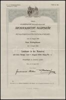1916 Tartalékos hadnagyi előléptetési okirat, fejléces papíron, nyomtatott aláírásokkal, szárazpecséttel.