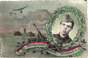 Szolgálati időm emlékére. Második világháborús magyar katona üdvözlőlapja / WWII Hungarian soldier's greeting art postcard. photo  (EK)