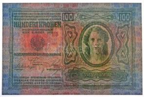 1912. 100K piros "MAGYARORSZÁG" felülbélyegzéssel T:I / Hungary 1912. 100 Korona with red ...