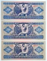 1980. 20Ft (3x) sorszámkövetők, "C195 093845 - C195 093847" T:I / Hungary 1980. 20 Forint ...