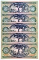 1969. 10Ft (5x) sorszámkövetők, "A732 066290 - A732 066294" T:I / Hungary 1969. 10 Forint ...