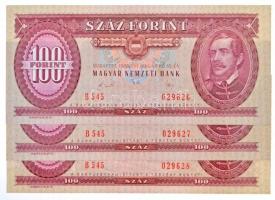 1989. 100Ft (3x) sorszámkövetők "B545 029626 - B545 029628"  T:I / Hungary 1989. 100 Forin...