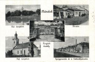 Mándok, Forgách kastély, Fő utca, gyógyszertár, takarékpénztár, templomok