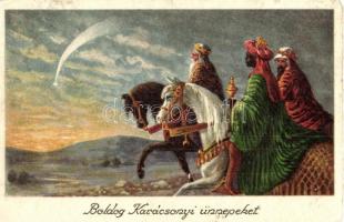 Boldog Karácsonyi ünnepeket / Christmas art postcard, Three Wise Men. B&R Nr. 8105. litho + M. Kir. Honvéd Tábori Főesperes Székesfehérvár (EK)