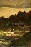 K. Spányi Béla (1852-1914): Lápos táj kőhíddal. Olaj, vászon, jelzett, keretben, 55×68 cm