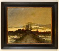 K. Spányi Béla (1852-1914): Lápos táj kőhíddal. Olaj, vászon, jelzett, keretben, 55×68 cm