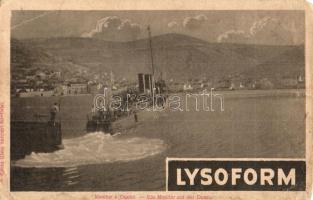 1916 Monitor a Dunán. Dunai Flottilla. A Képes Újság felvétele / Donau-Flottille / Hungarian Danube Fleet river guard ship. Lysoform advertisement (EM)