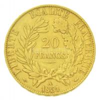 Franciaország / Második Köztársaság 1851A 20Fr Au (6,43g/0.900) T:2 / 
France / Second Republic 185...