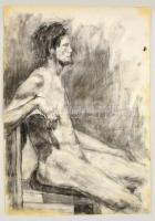 Medveczky jelzéssel: Ülő férfi alak. Szén, papír, gyűrődéssel, felcsavarva, 90×70 cm