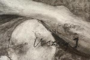 Vaszary jelzéssel: Fekvő férfi alak. Szén, papír, gyűrődéssel, felcsavarva, 70×90 cm