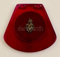 Műanyag púdertartó, tükörrel, utólag ráragasztott markazitos díszítéssel, 10×9,5 cm