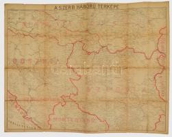 1914 A szerb háború térképe, lépték nélkül, M. Kir. Földrajzi Intézet, a hajtások mentén sérült, 94×121 cm