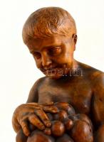 A. Krüger jelzéssel: Fiú gyümölcsökkel. Faragott fa, talapzattal, m:40 cm