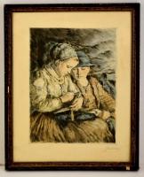 Glatz Oszkár(1872-1958)-Prihoda István (1891-1956): Betűvetés, színezett rézkarc, papír, jelzett, 34,5×25,5 cm