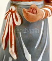 Kovács Margit (1902-1977): Cseresznyéző lány, festett, mázas terrakotta, jelzett, hibátlan, m: 25 cm