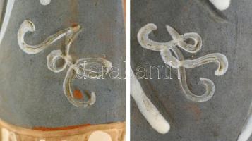 Kovács Margit (1902-1977): Cseresznyéző lány, festett, mázas terrakotta, jelzett, hibátlan, m: 25 cm