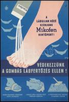 1962 Gönczi-Gebhardt Tibor (1902-1994): Védekezzünk a gombás lábfertőzés ellen! - Mikofen hintőpor kisplakát, Athenaeum Nyomda, 24×16 cm