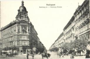 Budapest VI. Andrássy út, Schimmelpfeng W. tudakozó, lovasrendőr, szappan reklám - képeslapfüzetből