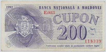 Moldova 1992. 200 Cupon "Moldovai Nemzeti Bank" utalvány T:III Moldova 1992. 200 Cupon "Moldovian National Bank" coupon C:F Krause 2