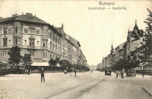 Budapest VIII. József körút, Valéria kávéház, villamos, utcaseprő (EK)