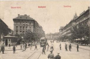Budapest VIII. József körút, villamos, hirdetőoszlop, létra (EK)