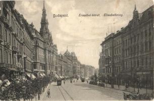 Budapest VII. Erzsébet körút, villamos, üzletek (ázott sarkak / wet corners)