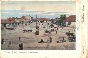 1899 Tata, Totis; Fő tér árusokkal (kopott élek / worn edges)