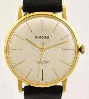 Bifora 14K arany, mechanikus karóra bőr szíjjal, hibátlan gyönygház számlappal, működő, szép állapot...