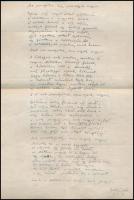 cca 1920-1940 Bródy László (1897-1984): Hazátlanul c. versének saját kézzel írt példánya, aláírásával, a papírt vászonra kasírozták, a hátoldalán ragasztásnyomokkal.