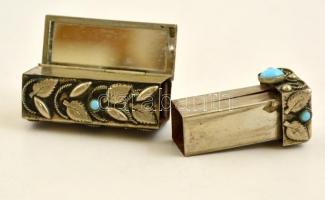 Érdekes szerkezetű mechanikus rúzstartó, kiugró tükörrel, féldrágakő díszítéssel / Lipstick holder w...