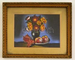 Asztali csendélet, festett selyemkép, üvegezett keretben, 19×24 cm