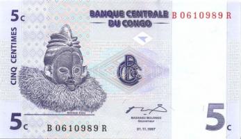 Kongó 1997. 1c, 5c, 10c, 20c, 50c + 2003. 10Fr, 20Fr T:I Összesen 7klf db!