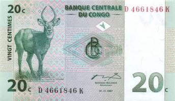 Kongó 1997. 1c, 5c, 10c, 20c, 50c + 2003. 10Fr, 20Fr T:I Összesen 7klf db!