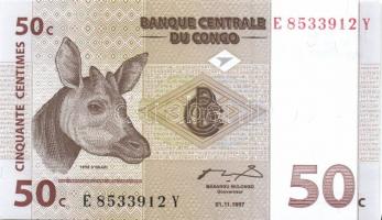 Kongó 1997. 1c, 5c, 10c, 20c, 50c + 2003. 10Fr, 20Fr T:I Összesen 7klf db!