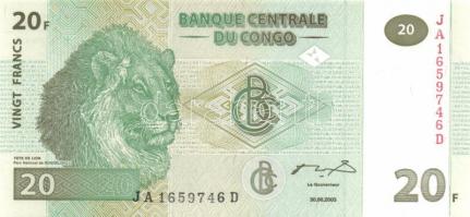 Kongó 1997. 1c, 5c, 10c, 20c, 50c + 2003. 10Fr, 20Fr T:I Összesen 7klf db!
