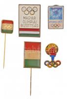 5db-os vegyes olimpiai témájú jelvény és kitűző, közte Magyar Olimpiai Bizottság T:2,2- zománchiány