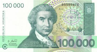 Horvátország 1991-93. 1D, 5D, 10D, 25D, 100D, 50.000D, 100.000D T:I Összesen 7klf db!