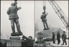 1958 Budapest, Csepel, a Lenin-szobor felállítása a Vasművek előtt, 5 db MTI sajtófotó (Vigovszki Fe...