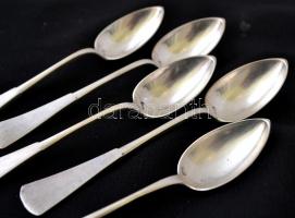 Ezüst (Ag) mokkás kanál, 5 db, jelzett, h: 11,5 cm, nettó: 74 g