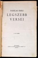Farkas Imre: Legszebb versei. Bp.,1931, Singer és Wolfner. Kiadói egészvászon-kötésben, foltos borít...