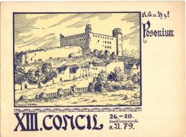 1938 Pozsony, Pressburg, Bratislava; XIII. Allschlaraffischen Concil des Wonnemonds a. U. 79. R. G. u. H. z.! / Schlaraffia art postcard, artist signed