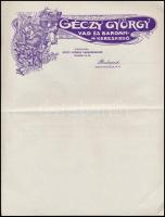 cca 1910 Géczy György vas és baromfi kereskedő három fejléces számla/levélpapír 3 db kitöltetlen