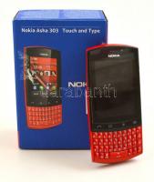 Nokia Asha 303 nyomógombos telefon, tartozékokkal (fülhallgató, töltő, használati útmutató), eredeti dobozában, működik, valószínűleg kártyafüggetlen, de Vodafone-nal biztosan működik, kijelzőjén kis karcolásokkal